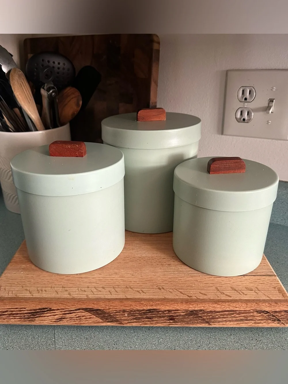 Set of 3 Mint Green Crate and Barrel Canisters